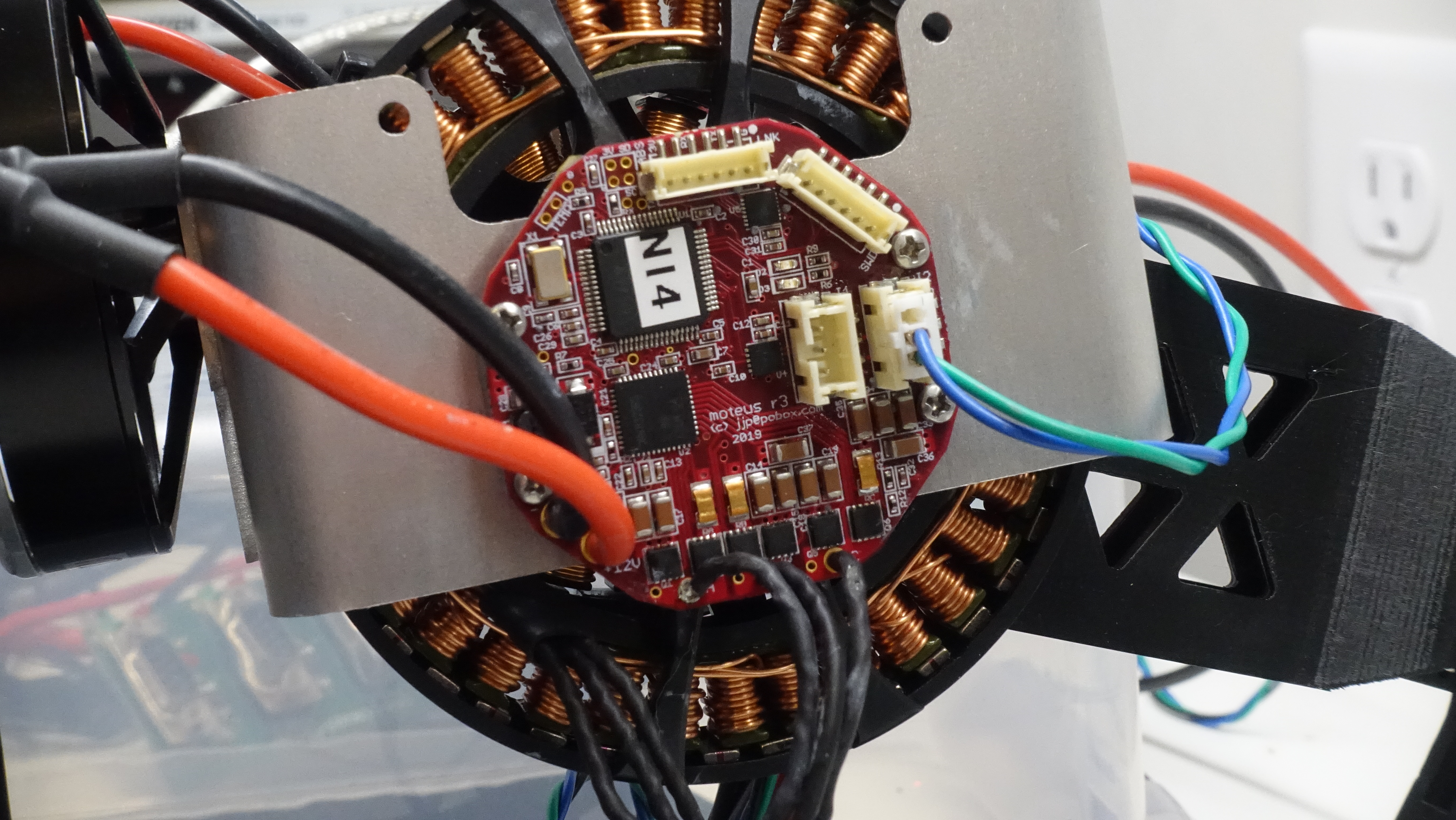 moteus r3 controller installed on leg