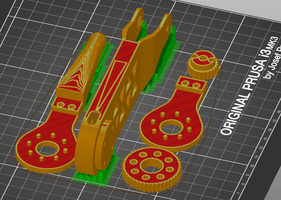 Leg parts laid out in Slic3r Prusa Edition