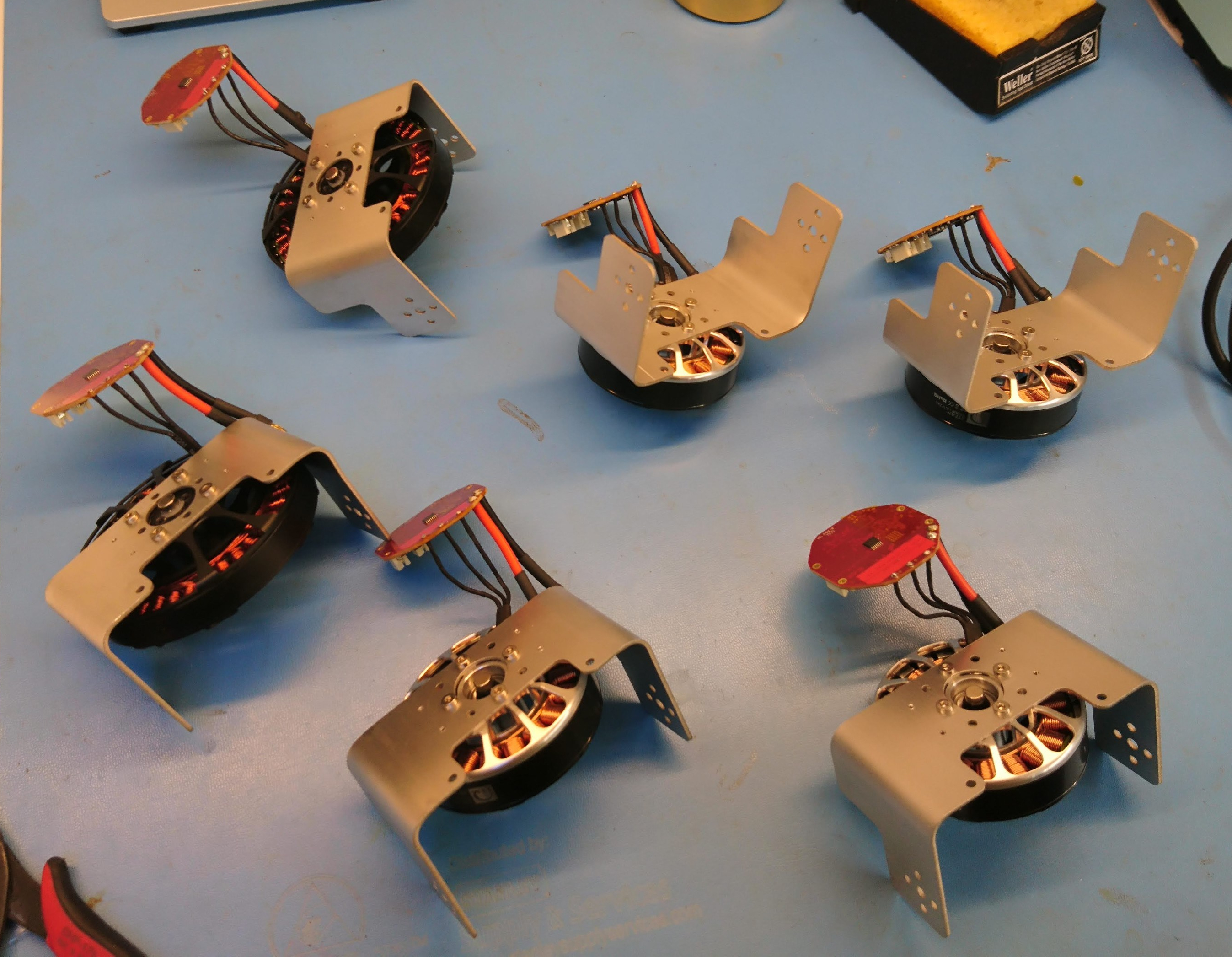 Half the controllers soldered to motors