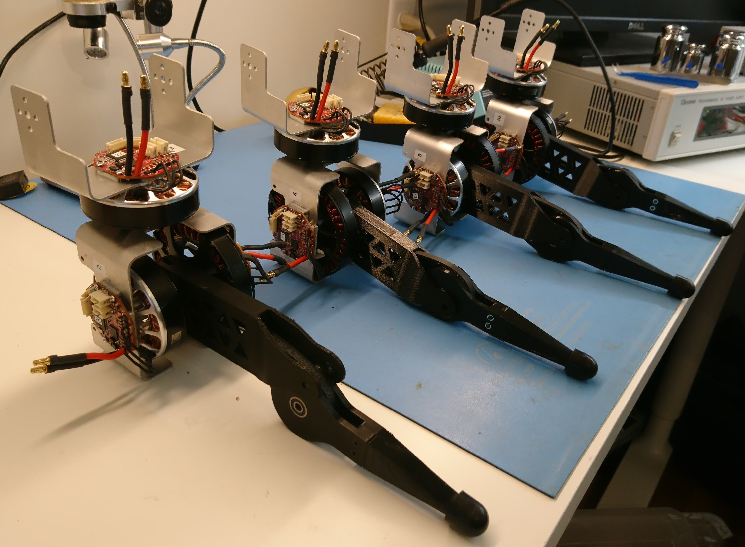 Four mostly assembled legs