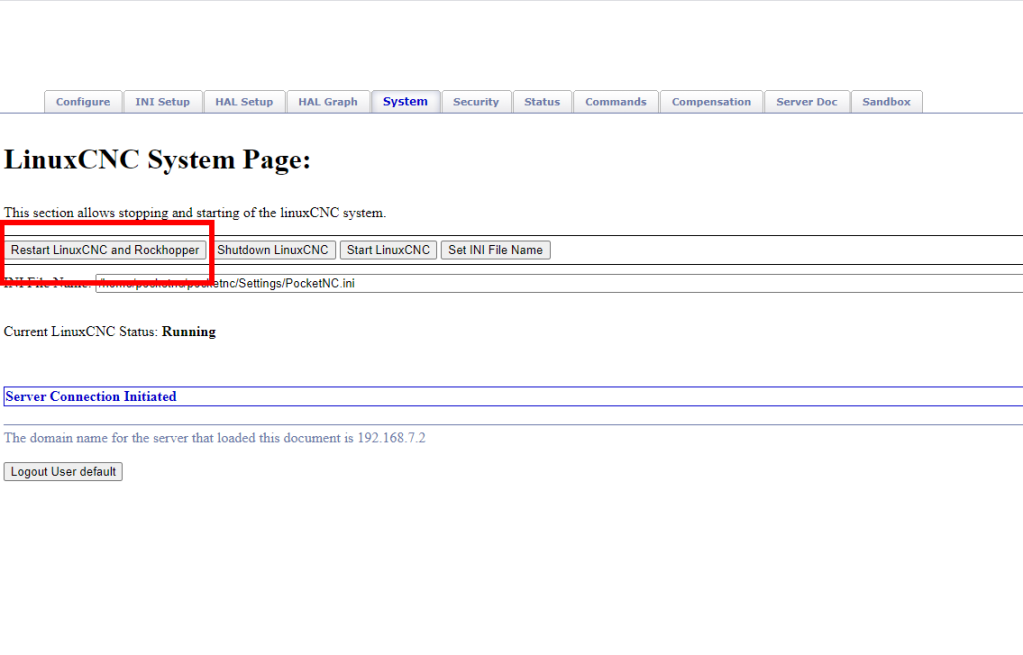 Step 7: Restart LinuxCNC and Rockhopper